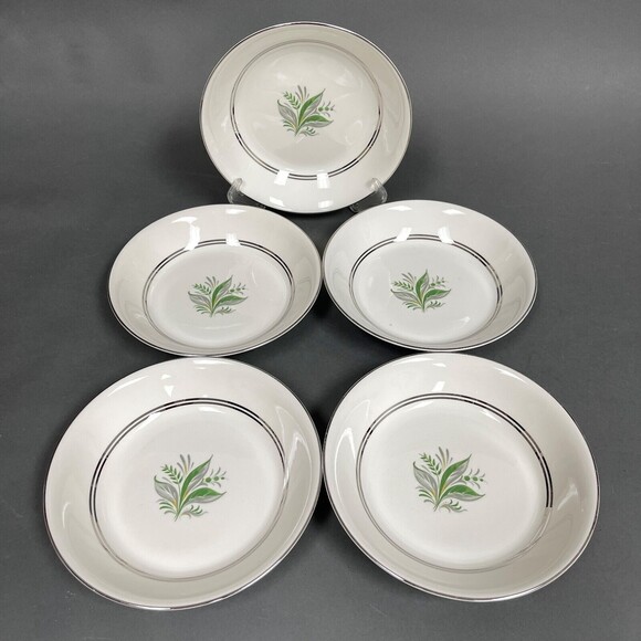 Pope Gosser Encore Soup Cereal Bowls Platinum Trim 7 5/8" across Lot of 5 - Picture 1 of 9